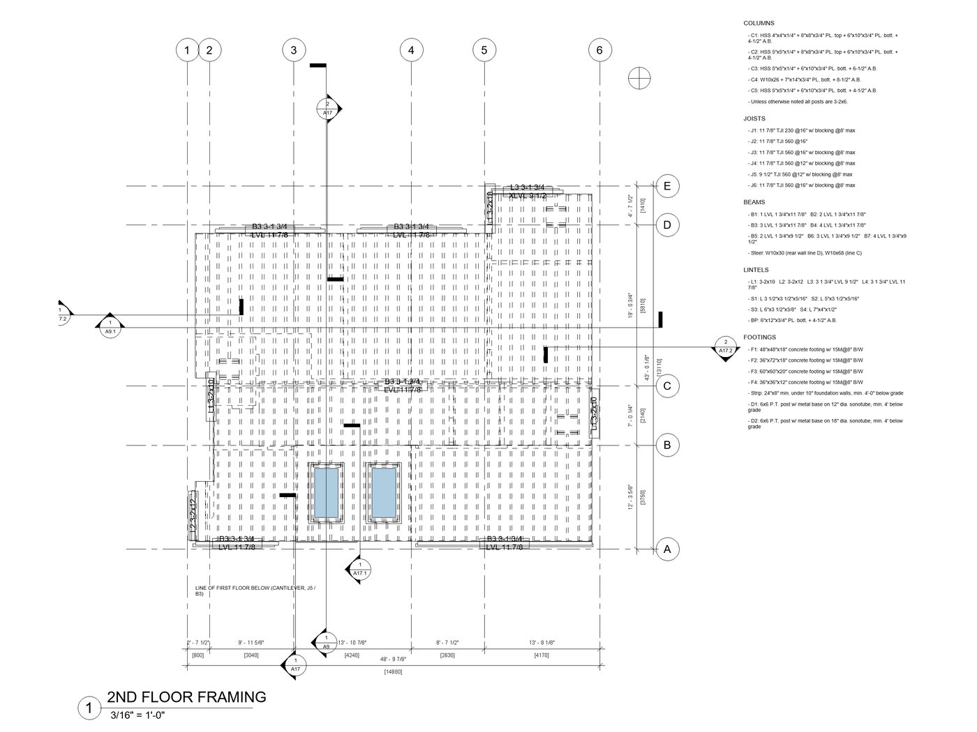 Sheet S-2, second floor framing